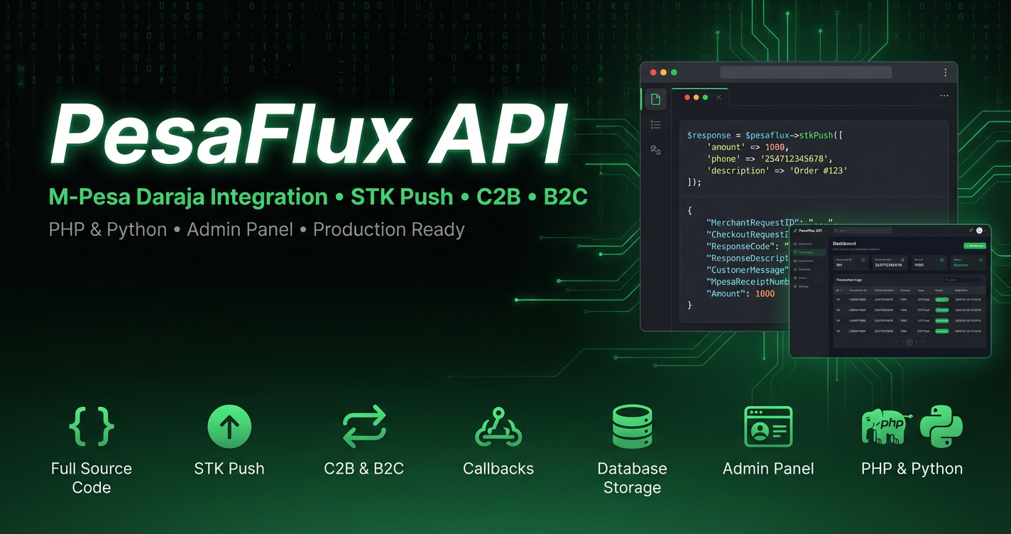 PesaFlux – Complete M-Pesa Daraja API Integration with Admin Panel – PHP & Python