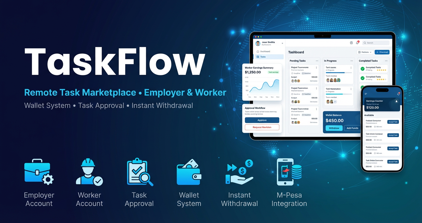 TaskFlow – Remote Task Marketplace with Wallet, Task Approval & Instant Withdrawal – PHP & MySQL